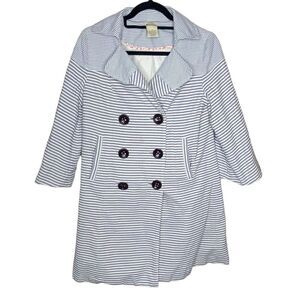 Anthropologie Elevenses Wm’s Sz 6 Blue White Stripe Cotton Bell Sleeves Pea Coat
